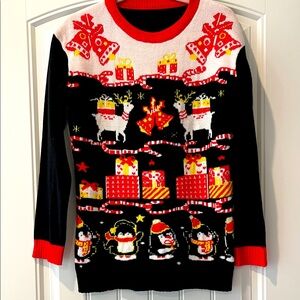 Women's Ugly‎ Christmas Penguin Deer Sweater Large
